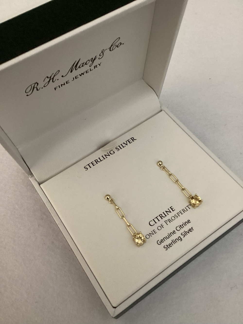 RH Macys Sterling Silver Citrine Drop Earrings